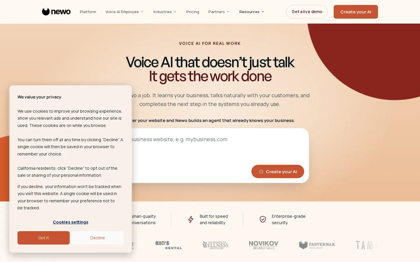 Newo AI Voice Assistants product interface screenshot