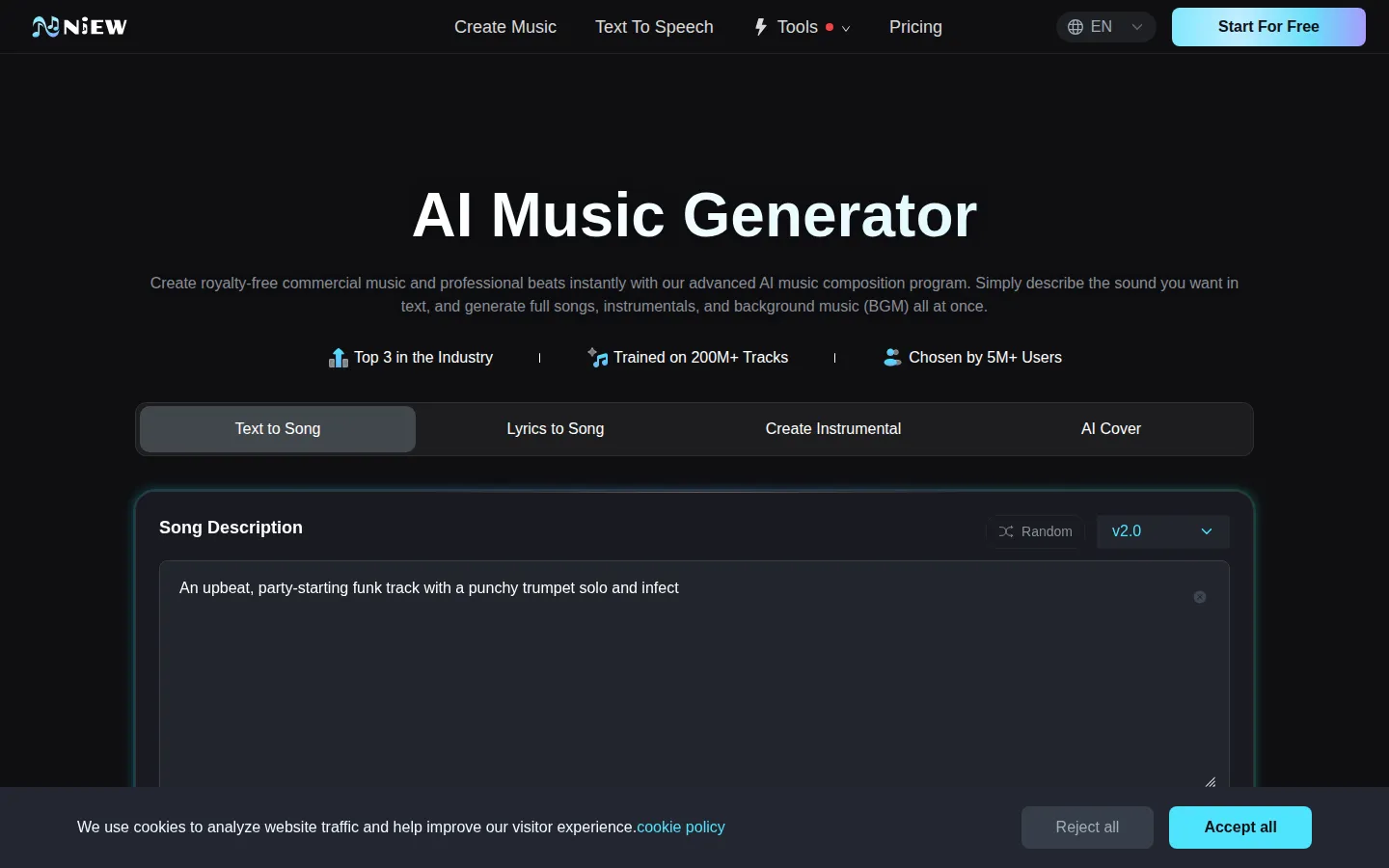 Niew AI Music Generator product interface screenshot