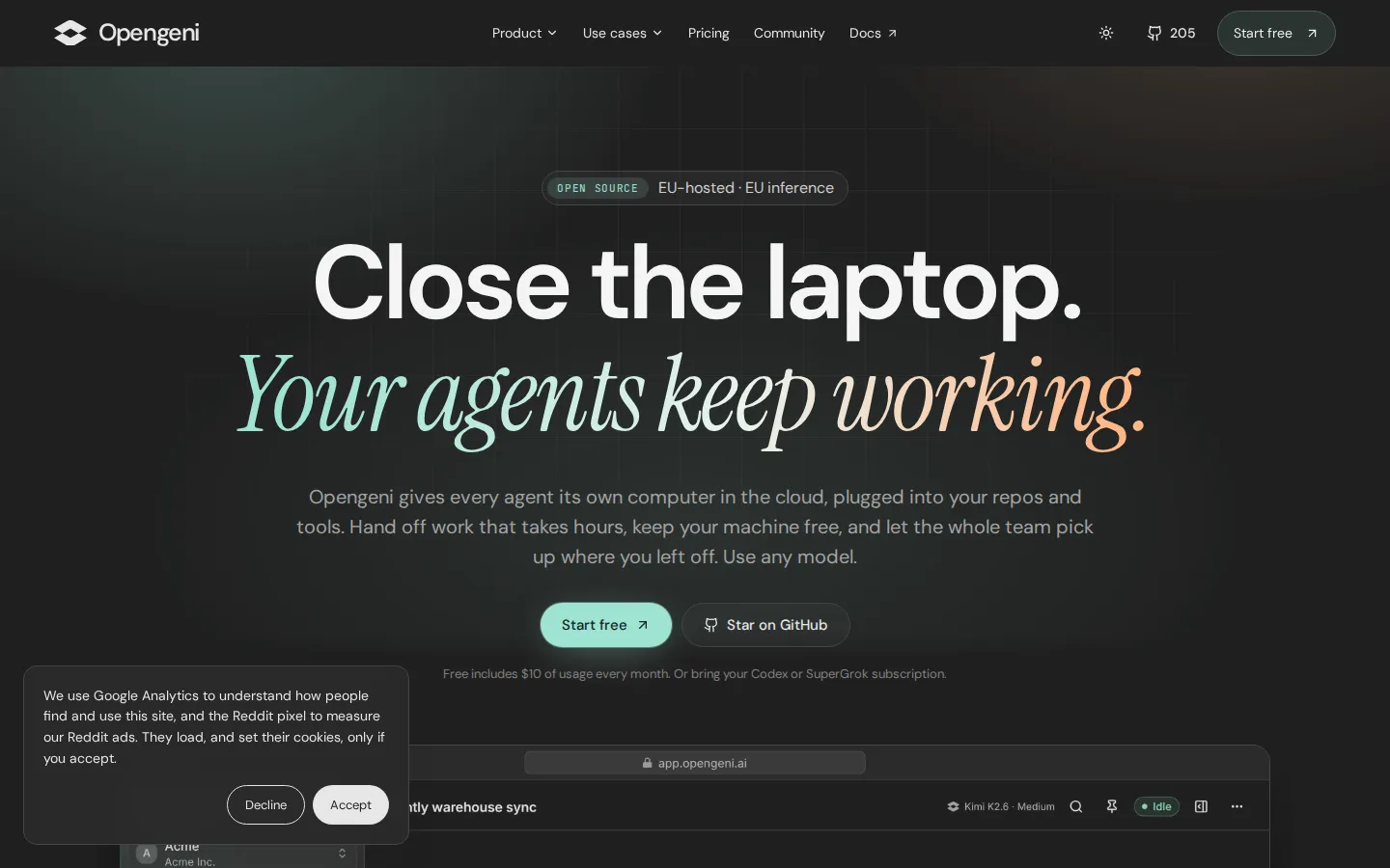 Opengeni AI Agent product interface screenshot