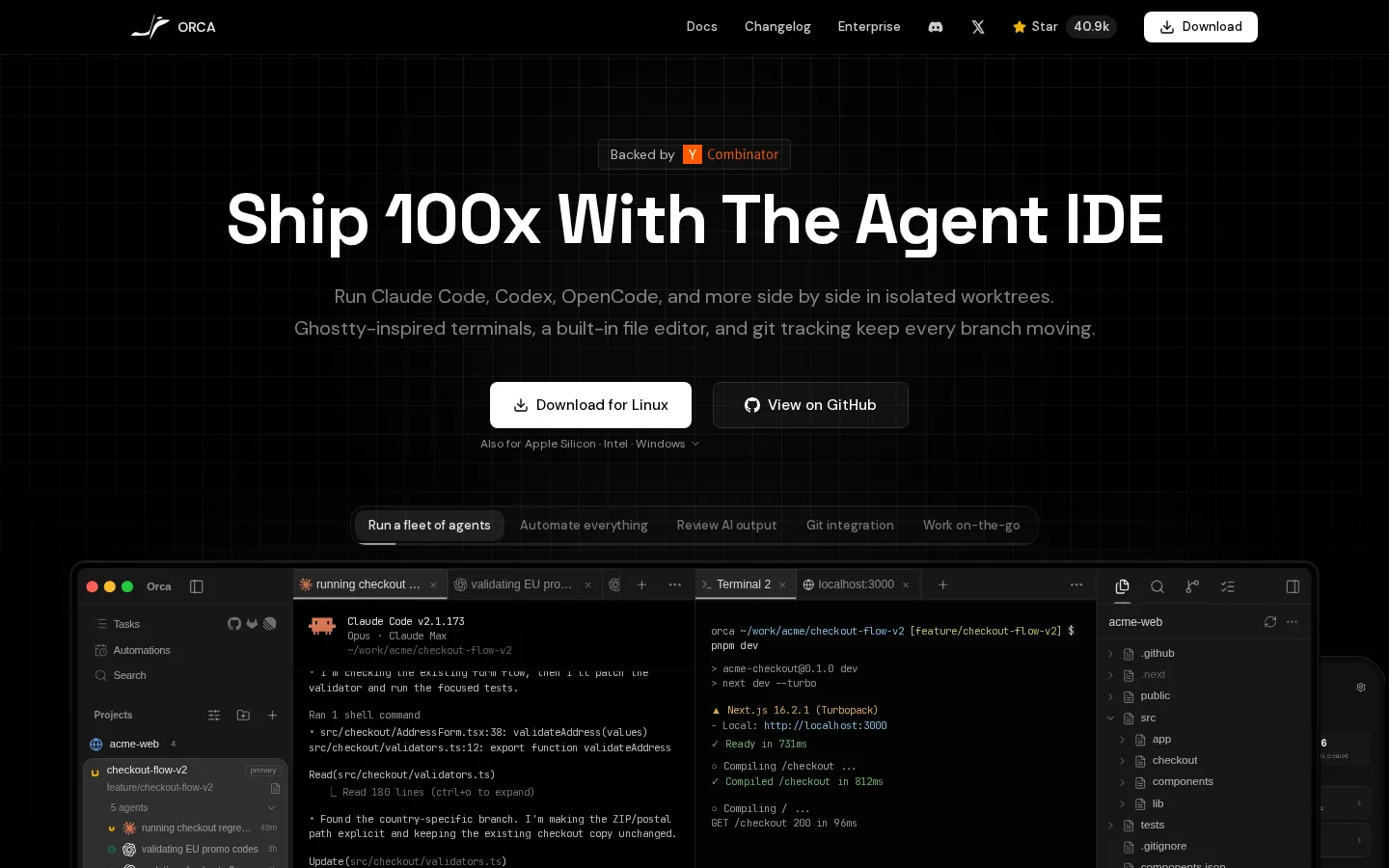 Orca AI Developer Tools product interface screenshot