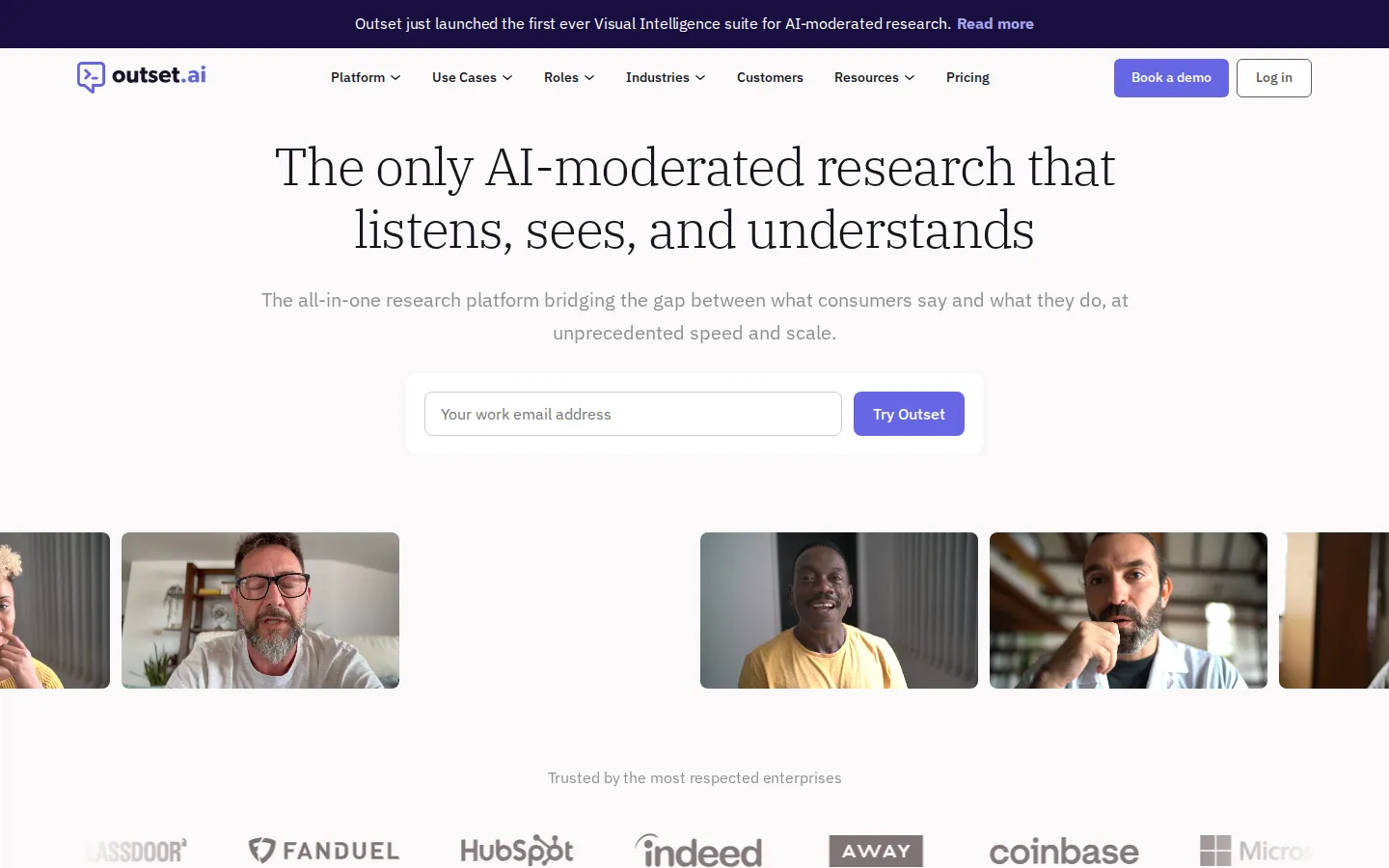 Outset AI Research Tool product interface screenshot