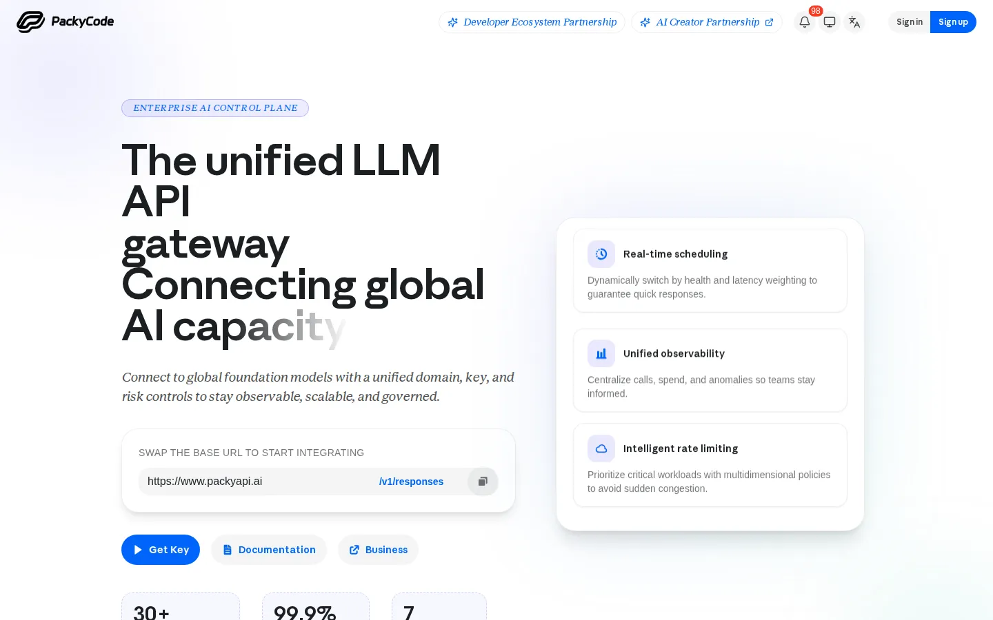 PackyAPI AI API product screenshot
