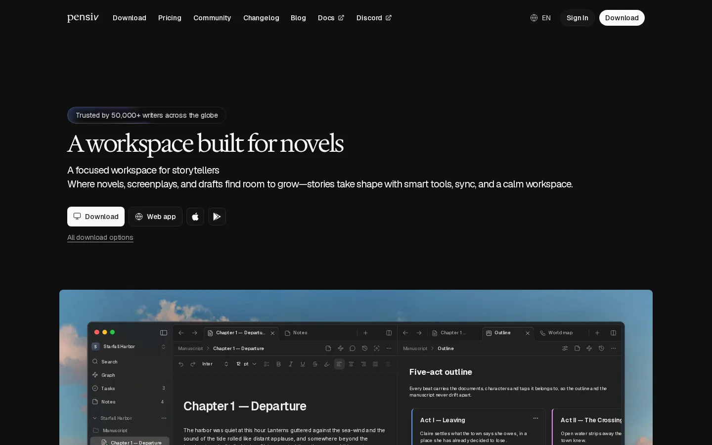 pensiv AI Creative Writing product interface screenshot