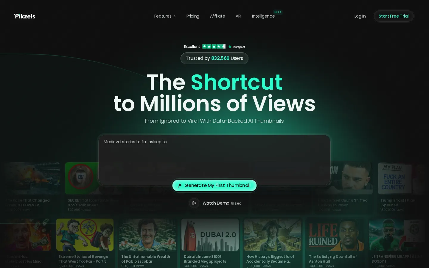Pikzels AI Youtube Video Maker product interface screenshot