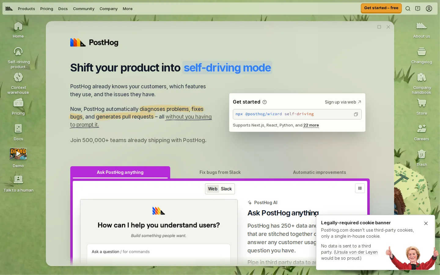 PostHog AI For Data Analytics product interface screenshot