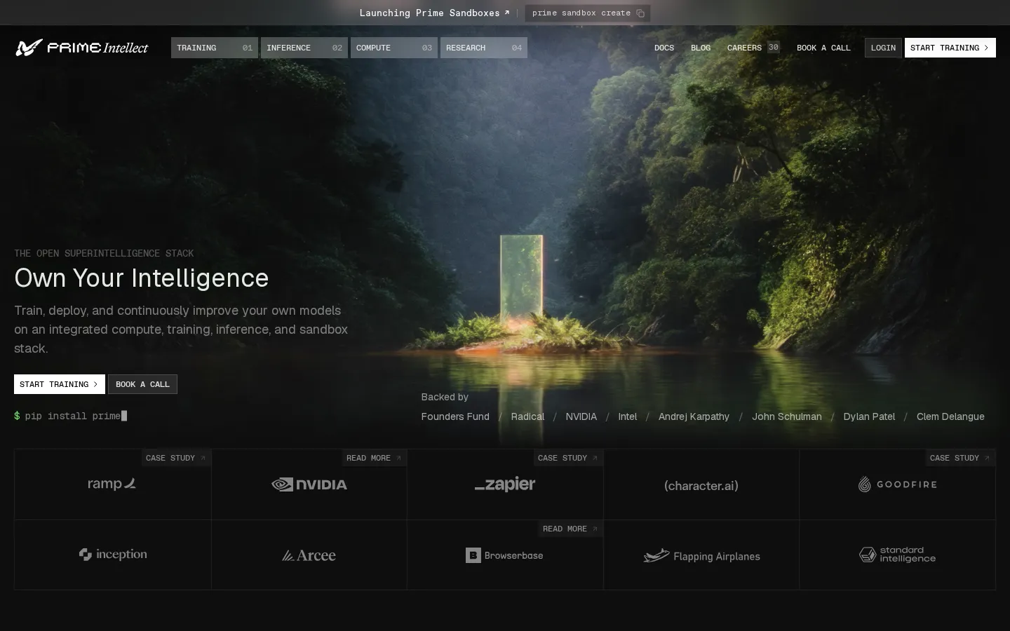 Prime Intellect AI Research Tool product screenshot