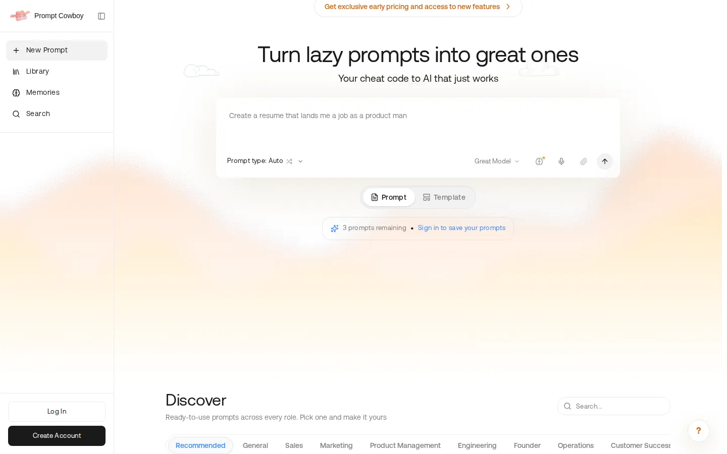 Prompt Cowboy AI Productivity Tools product screenshot