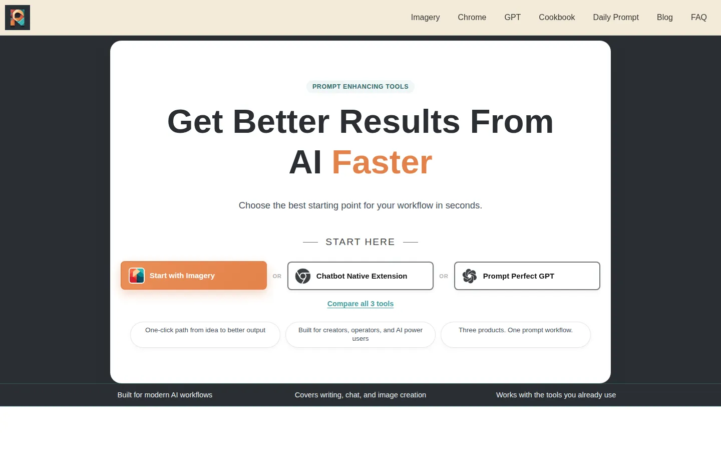 Prompt Perfect AI Productivity Tools product interface screenshot