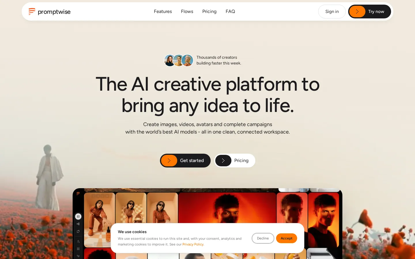 PromptWise AI Image Generator product interface screenshot