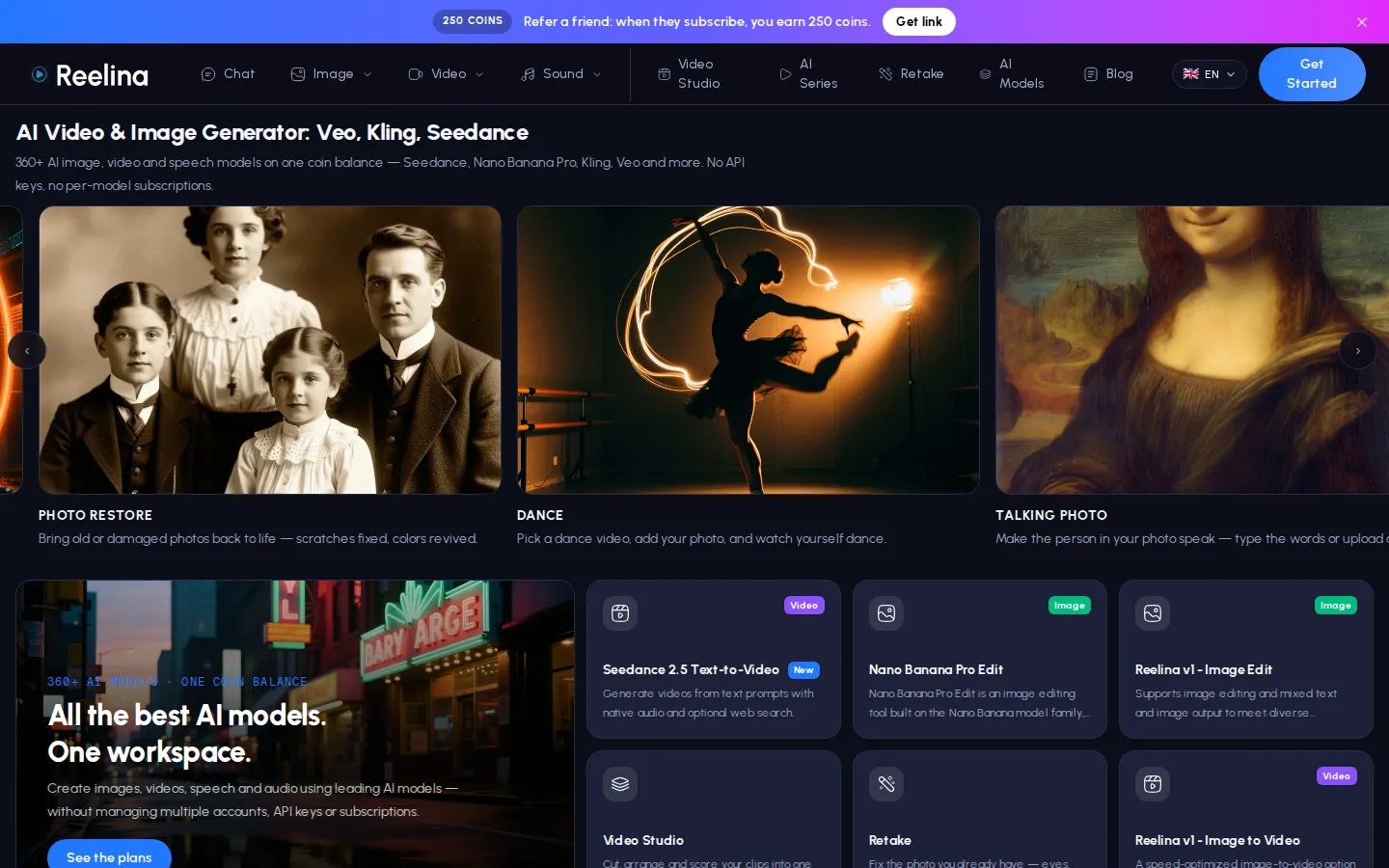 Reelina AI AI Video Generator product interface screenshot
