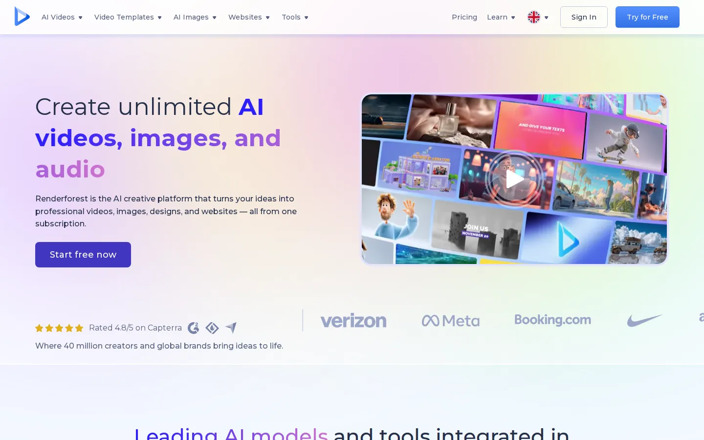 Renderforest AI Video Generator product interface screenshot