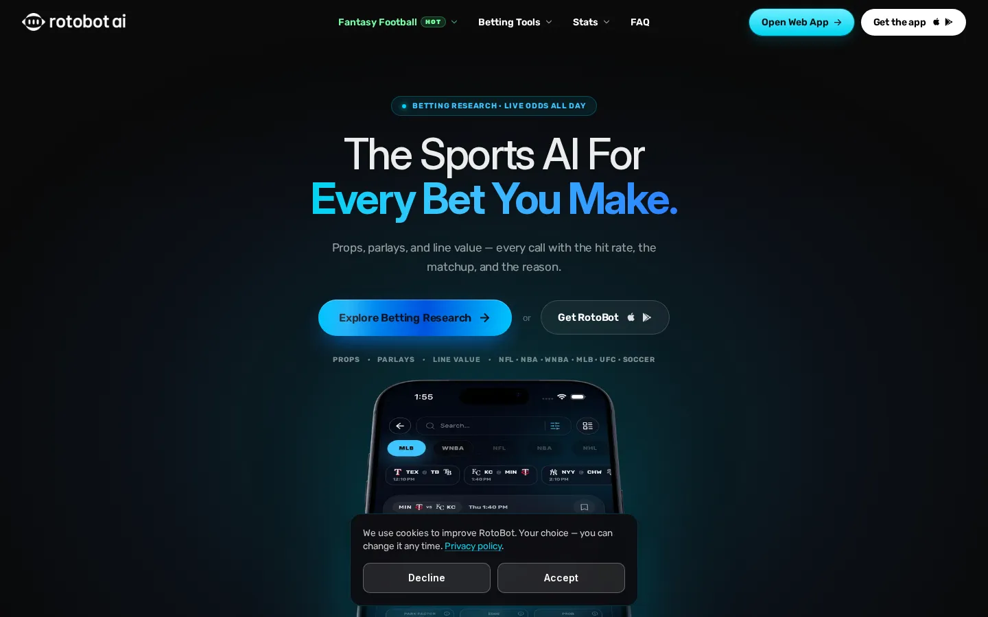 RotoBot AI AI Sports Predictions product interface screenshot