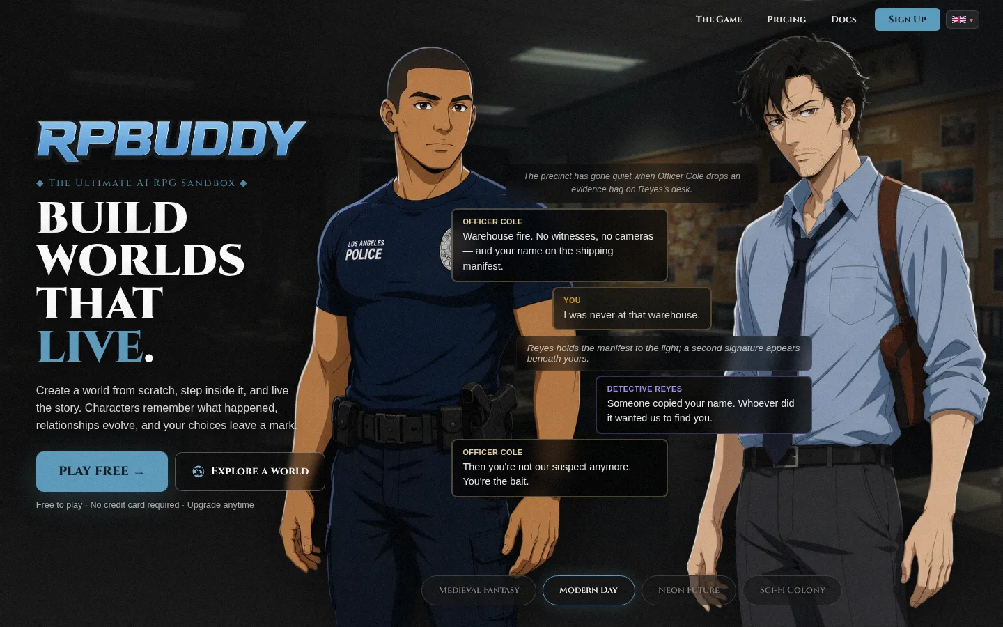 RPBuddy AI Game Generator product interface screenshot