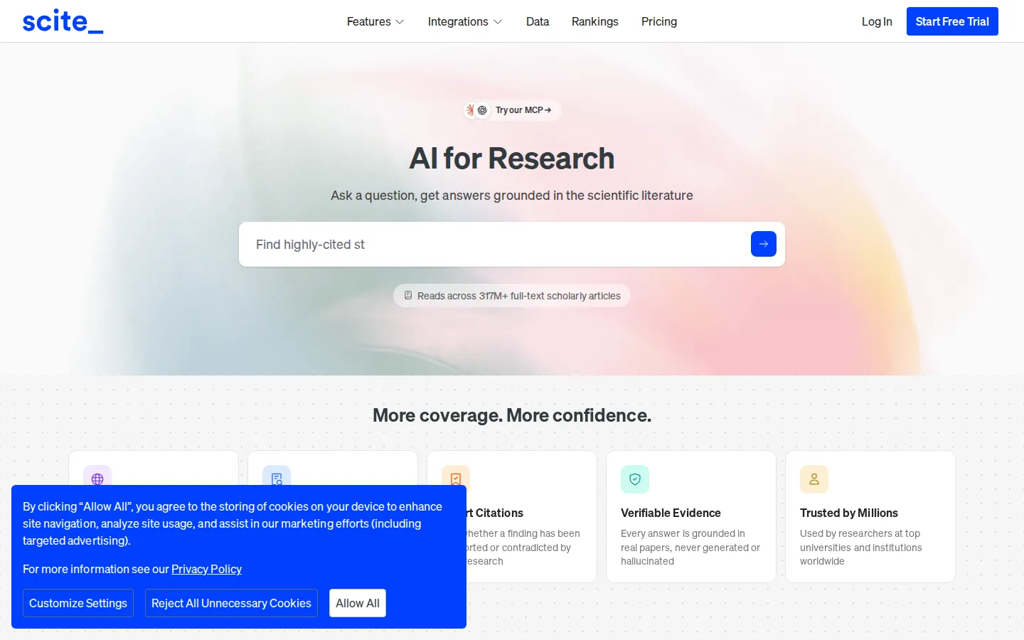 Scite AI Research Tool product interface screenshot