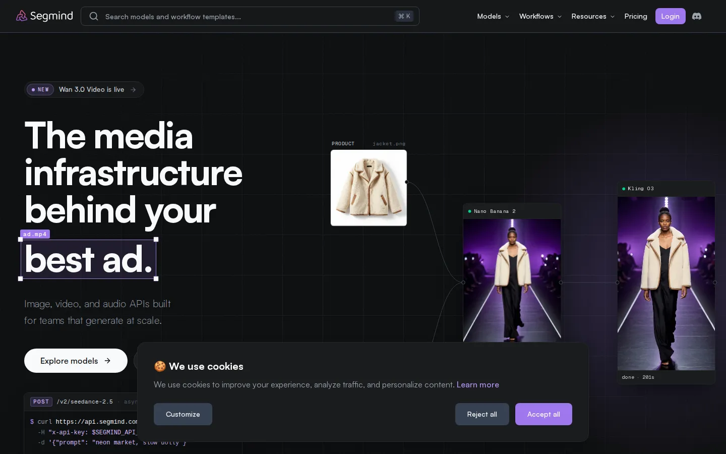 Segmind AI API product screenshot