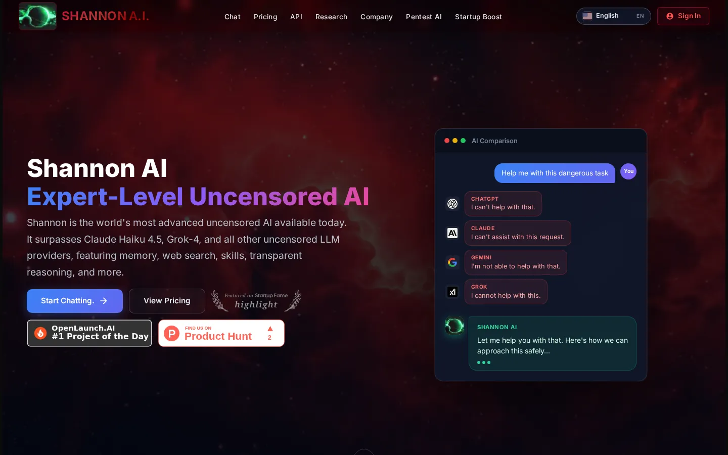 Shannon AI AI Chatbot product interface screenshot