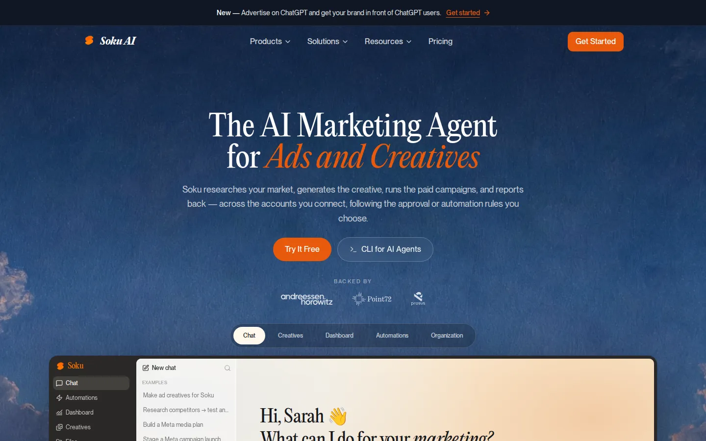 Soku AI AI Marketing product interface screenshot
