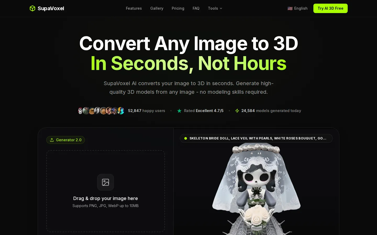 SupaVoxel AI 3D Model Generator product interface screenshot
