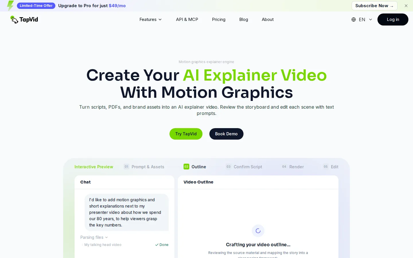 TapVid AI Video Generator product interface screenshot