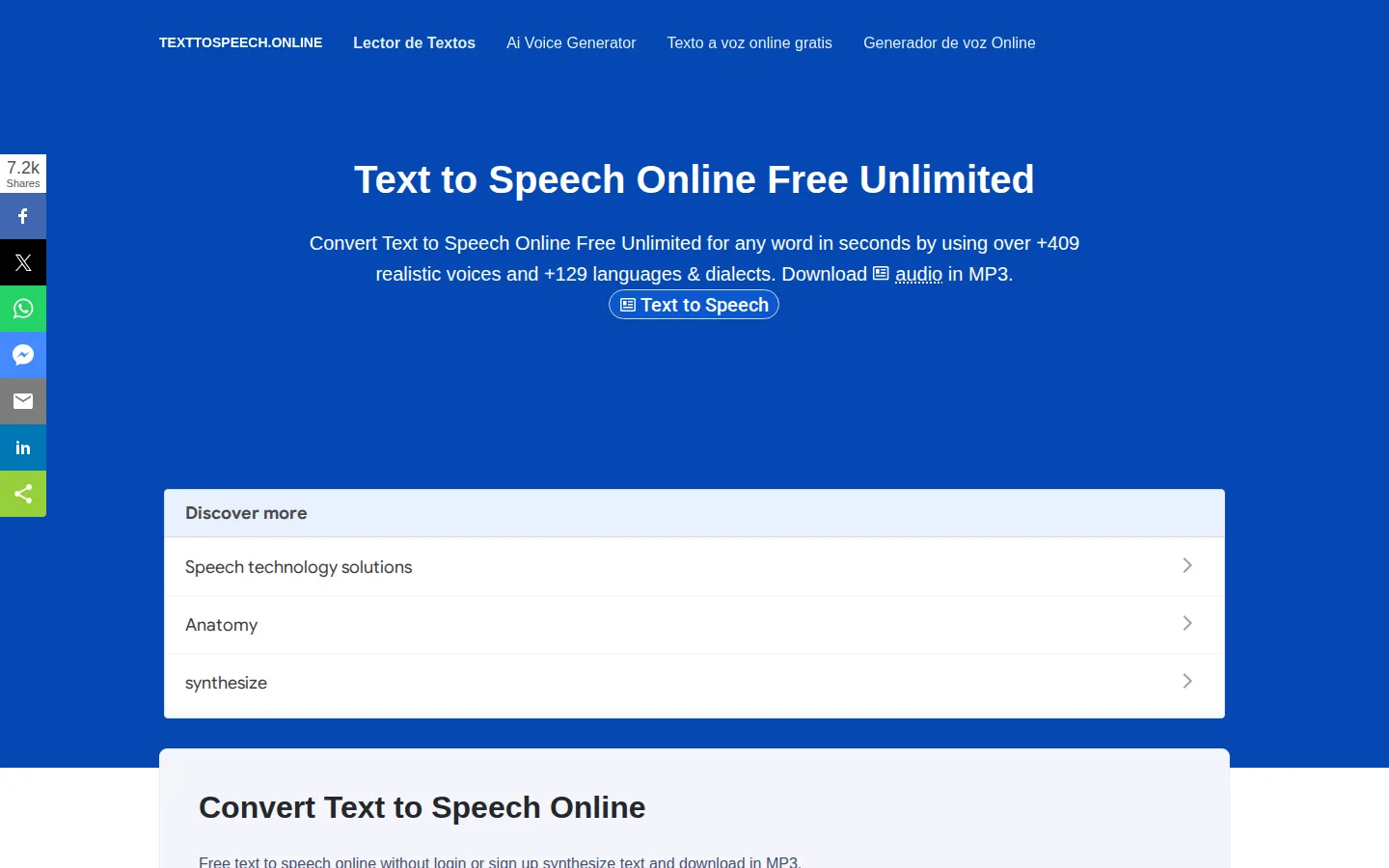 Text to Speech Online AI Text-to-Speech product interface screenshot