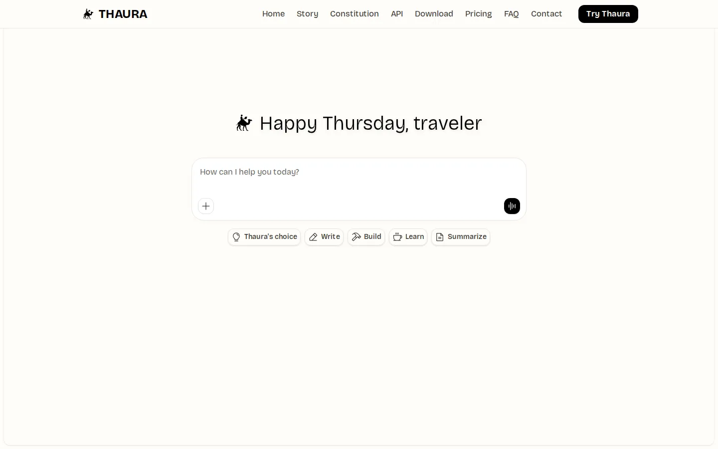 Thaura AI Chatbot product interface screenshot