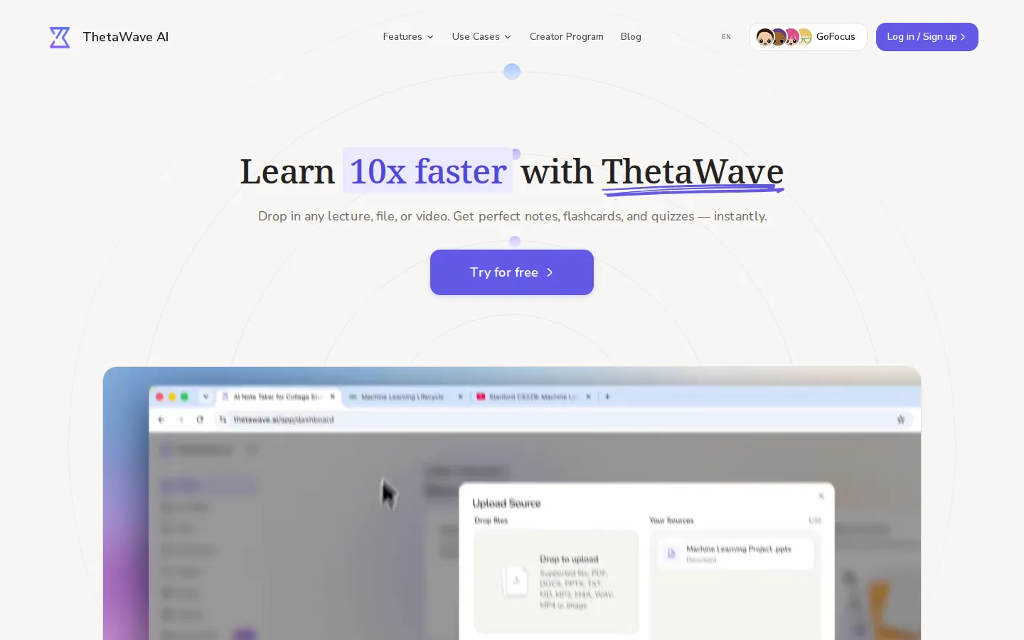 ThetaWave AI AI Note Taker product interface screenshot