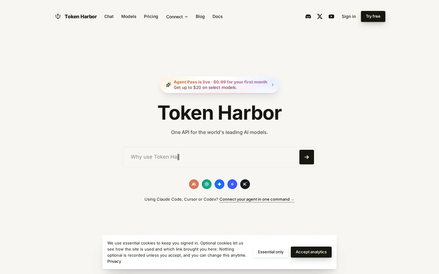 Token Harbor AI API product interface screenshot