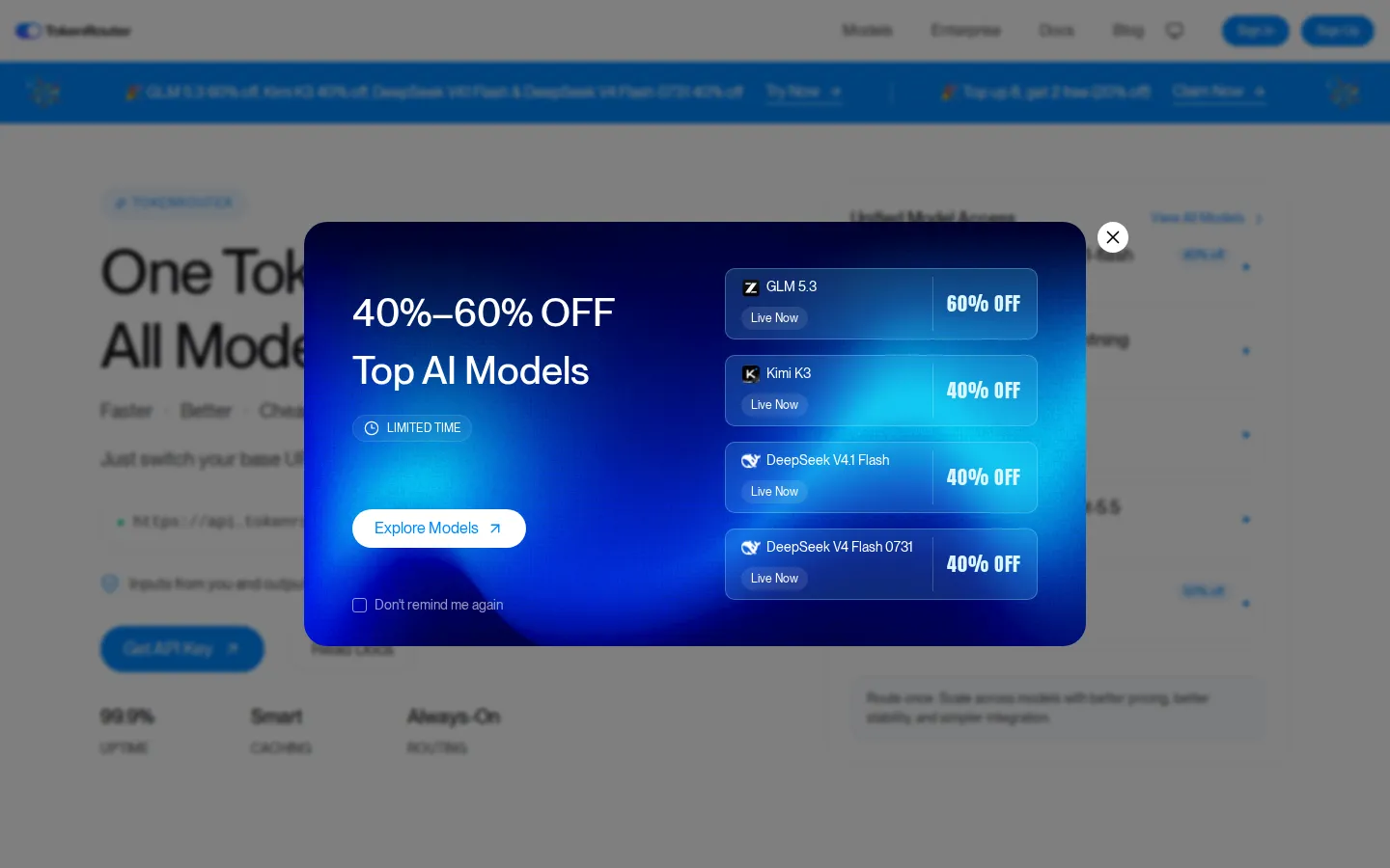 TokenRouter AI API product interface screenshot