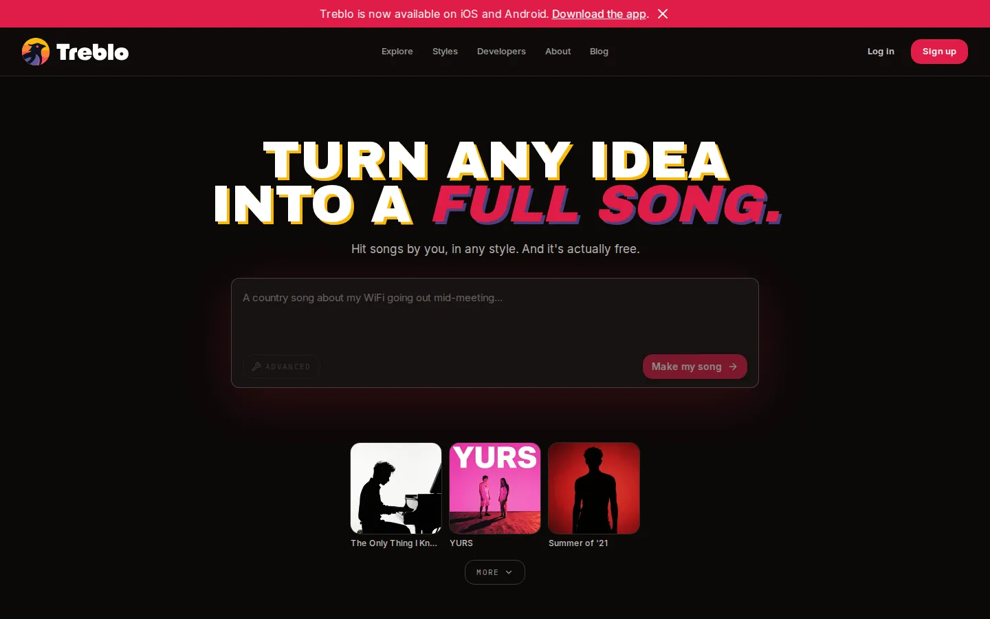 Treblo AI Music Generator product interface screenshot