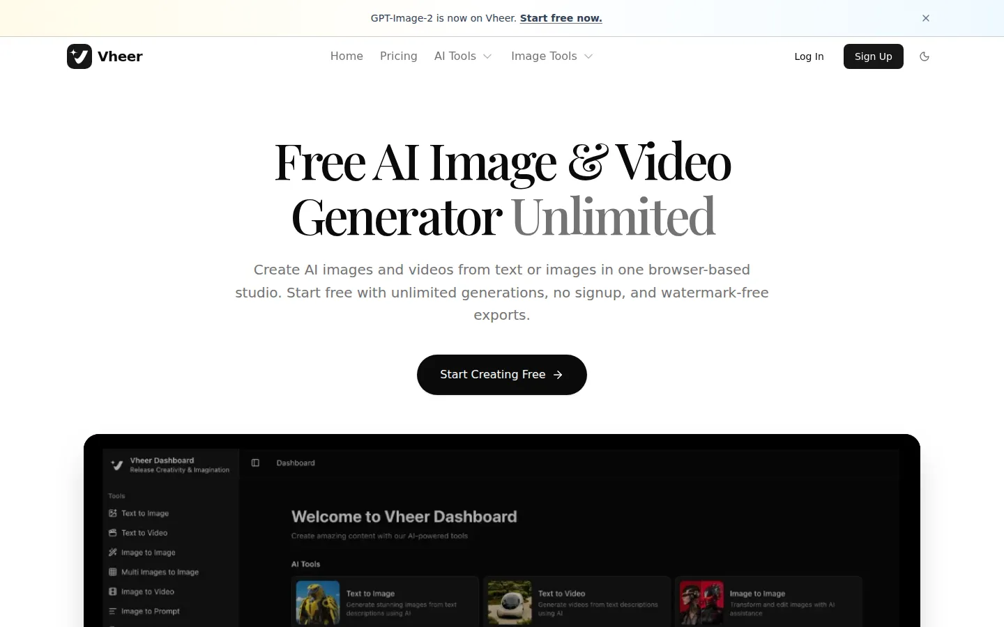 Vheer AI Image Generator product interface screenshot