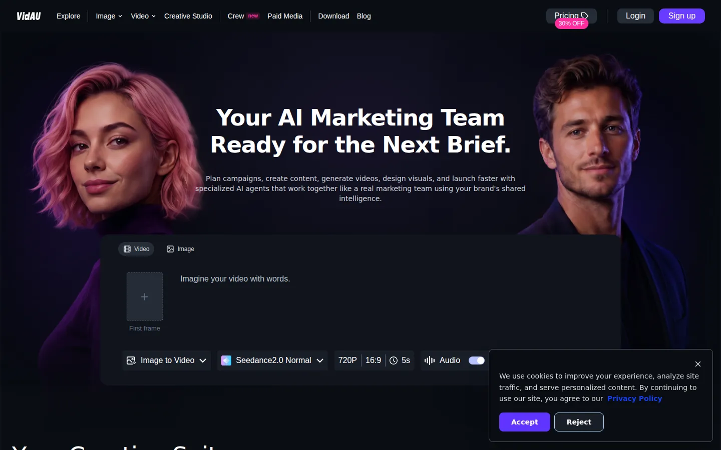 VidAU AI Video Generator product interface screenshot