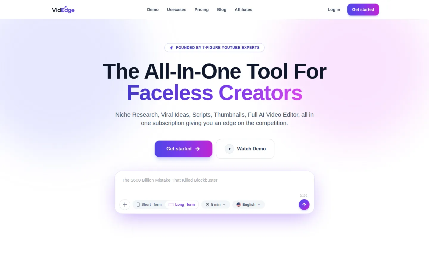 VidEdge AI Video Generator product interface screenshot