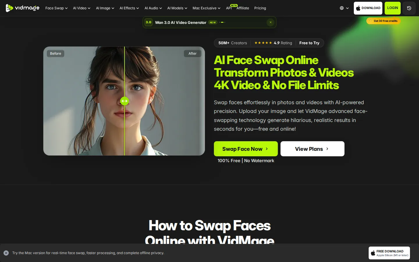 VidMage AI Face Swap Generator product interface screenshot