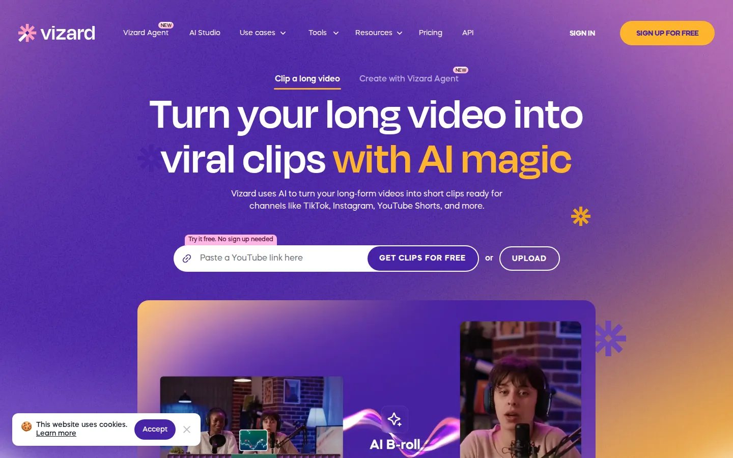 Vizard AI Short Video Generator product interface screenshot