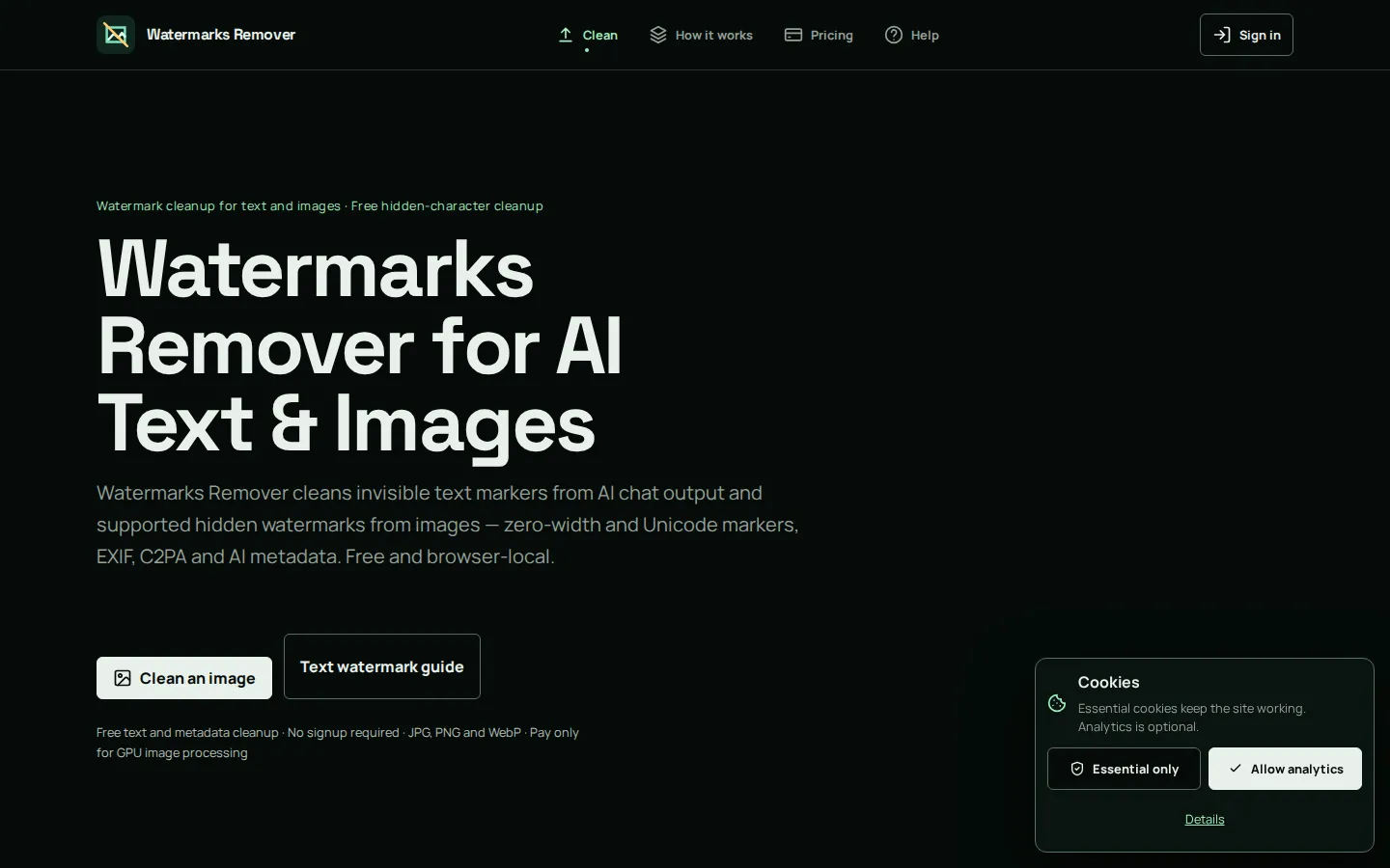 Watermarks Remover AI Eraser product interface screenshot