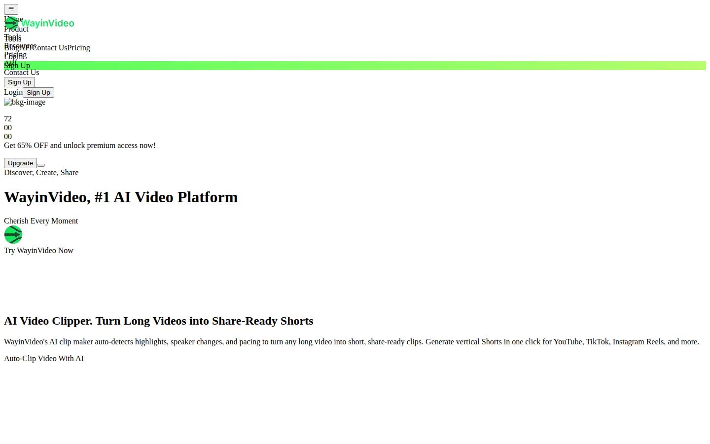 WayinVideo AI Video Editor product interface screenshot