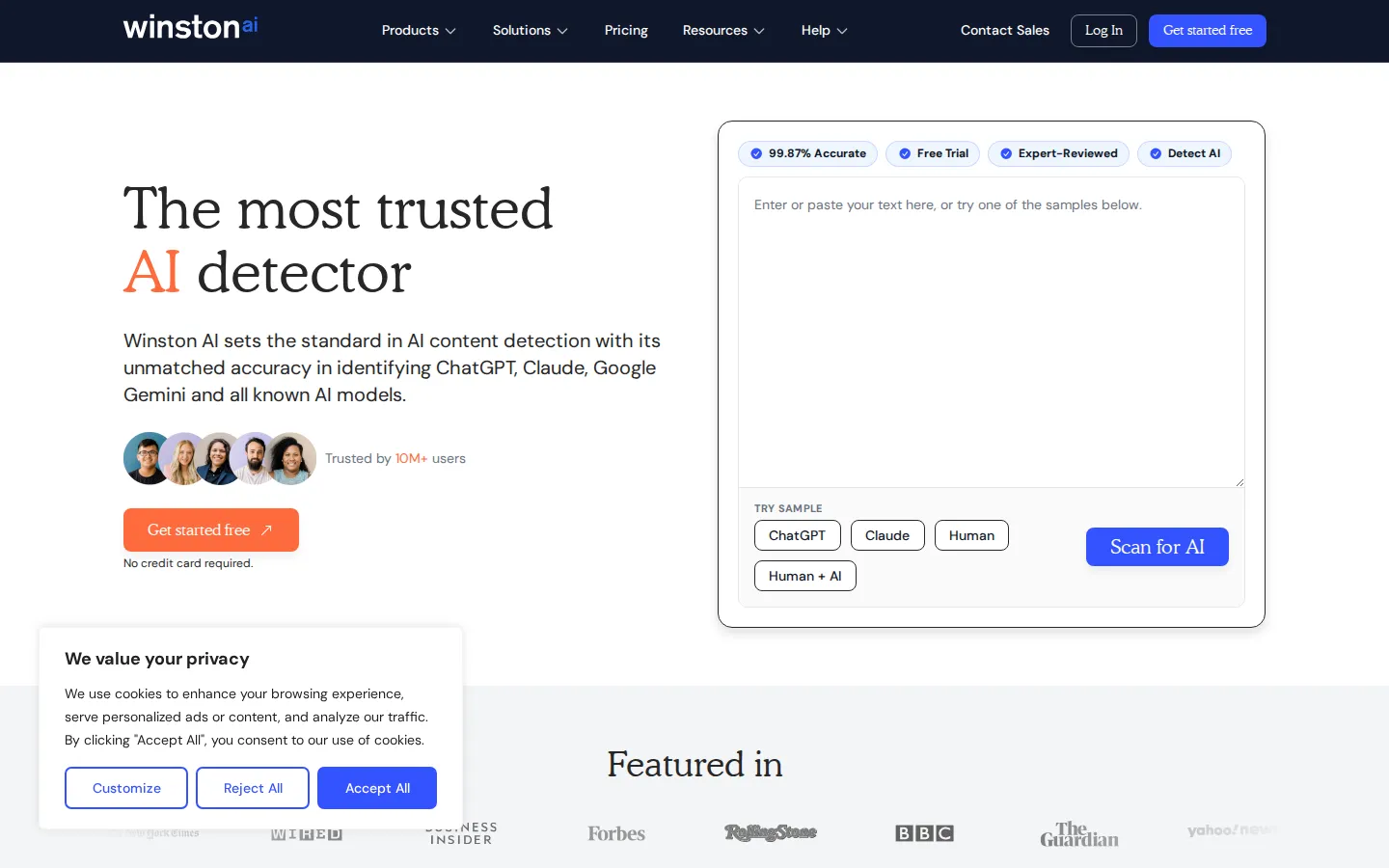 Winston AI AI Detector product interface screenshot