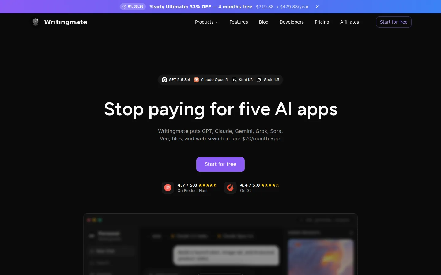 Writingmate AI Assistant product interface screenshot