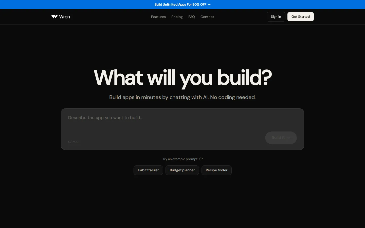 Wron AI App Builder product interface screenshot