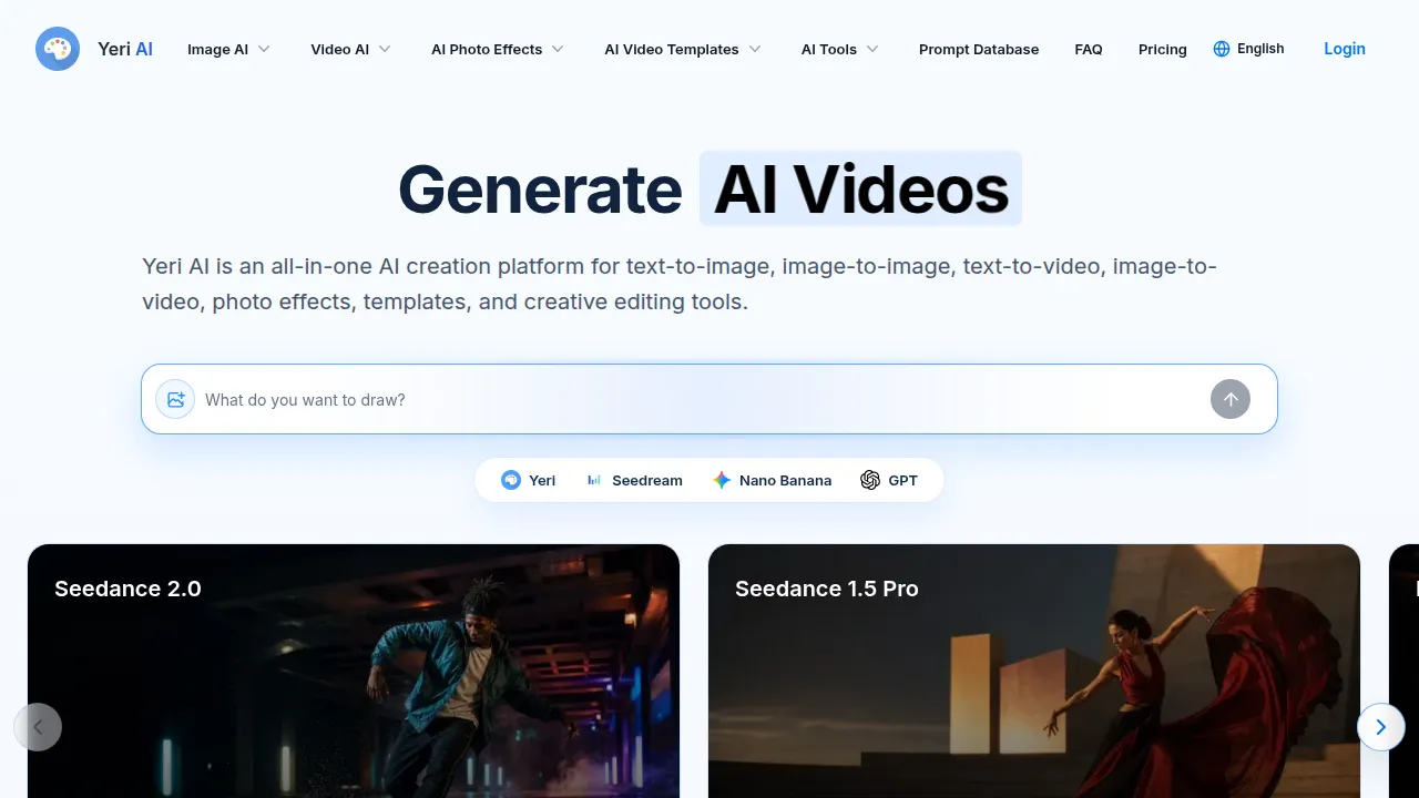 Yeri AI AI Image Generator product interface screenshot