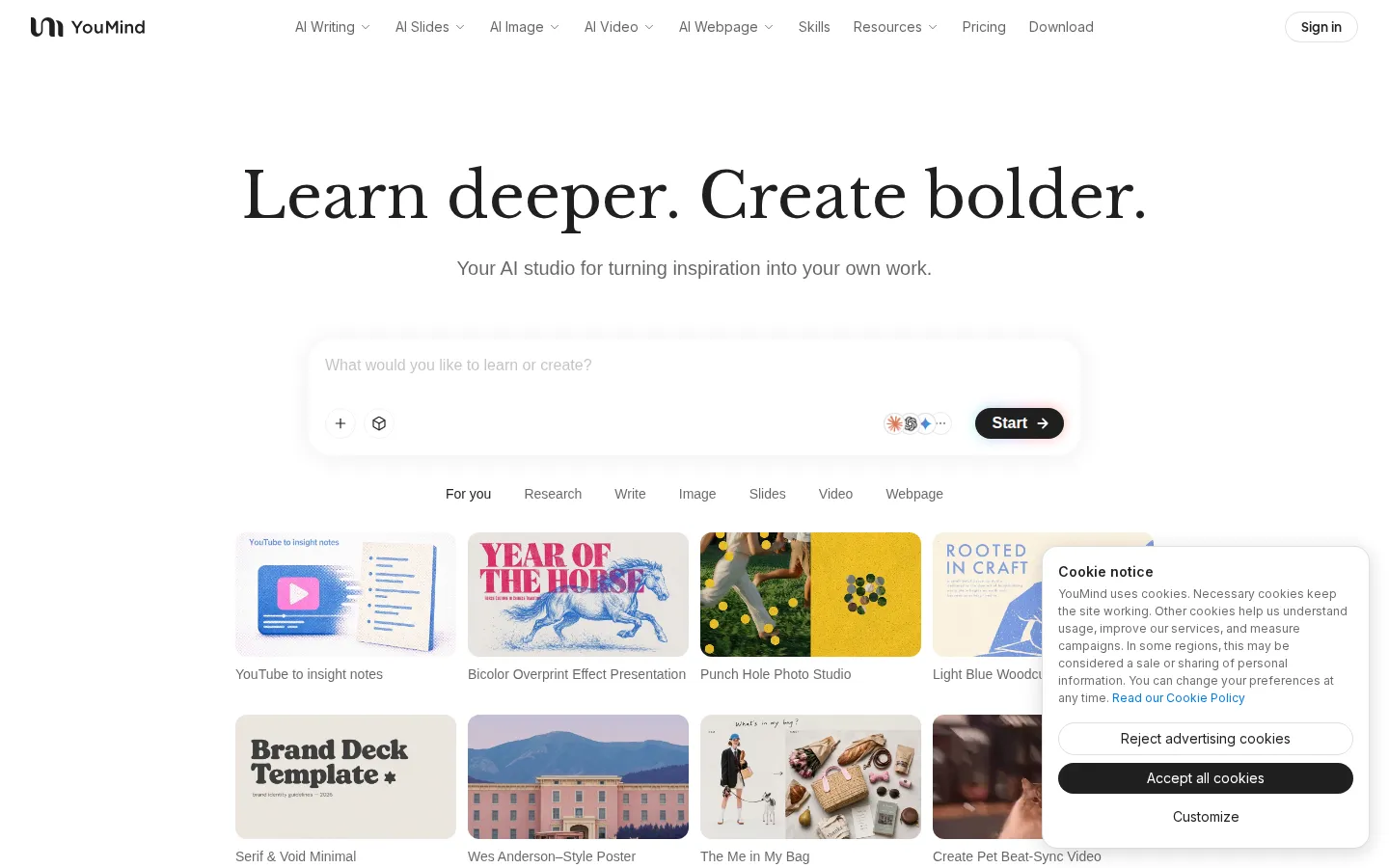 YouMind AI Productivity Tools product screenshot