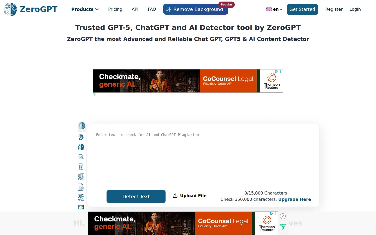 ZeroGPT AI Content Detector product interface screenshot
