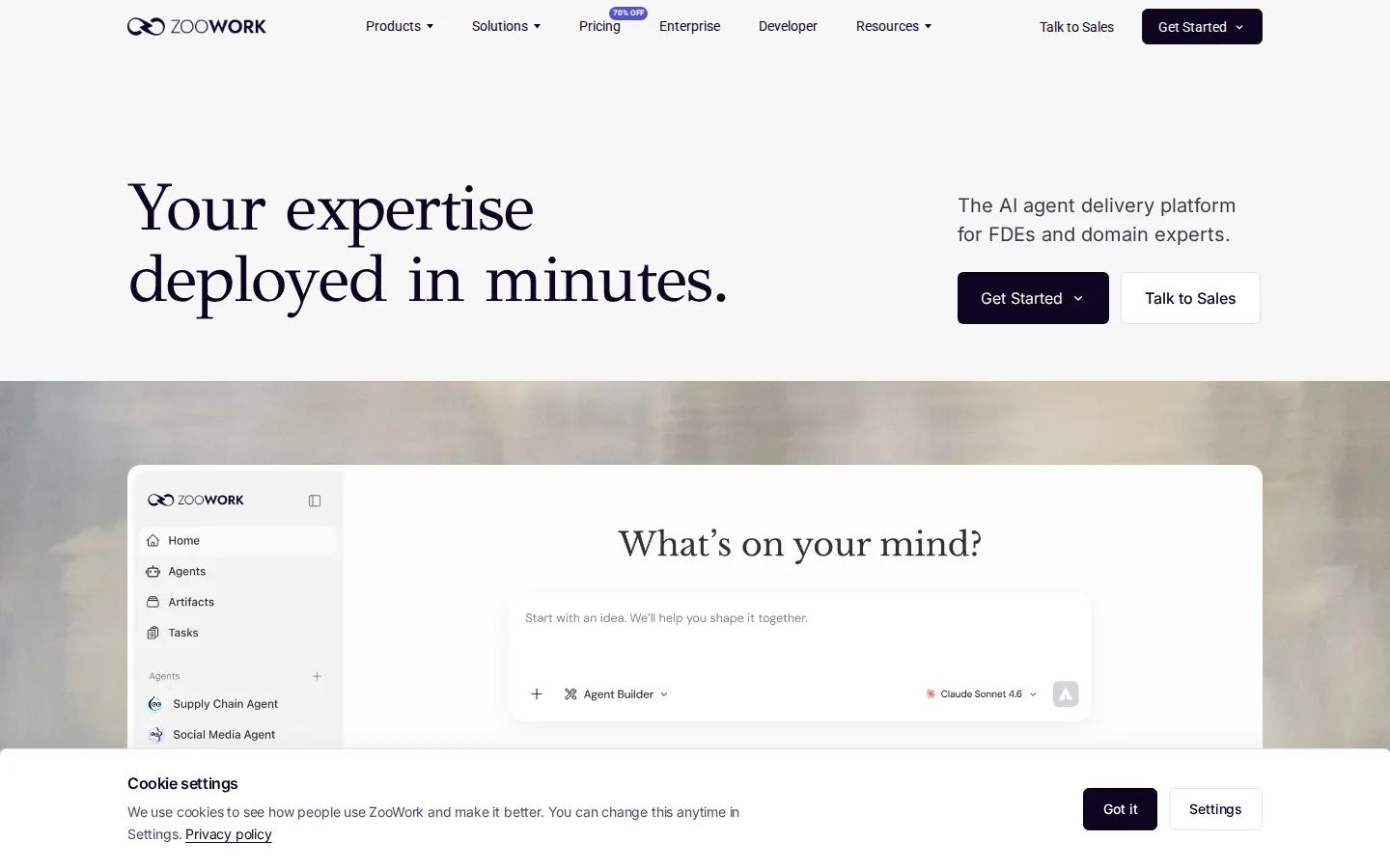 ZooWork AI Agent product interface screenshot